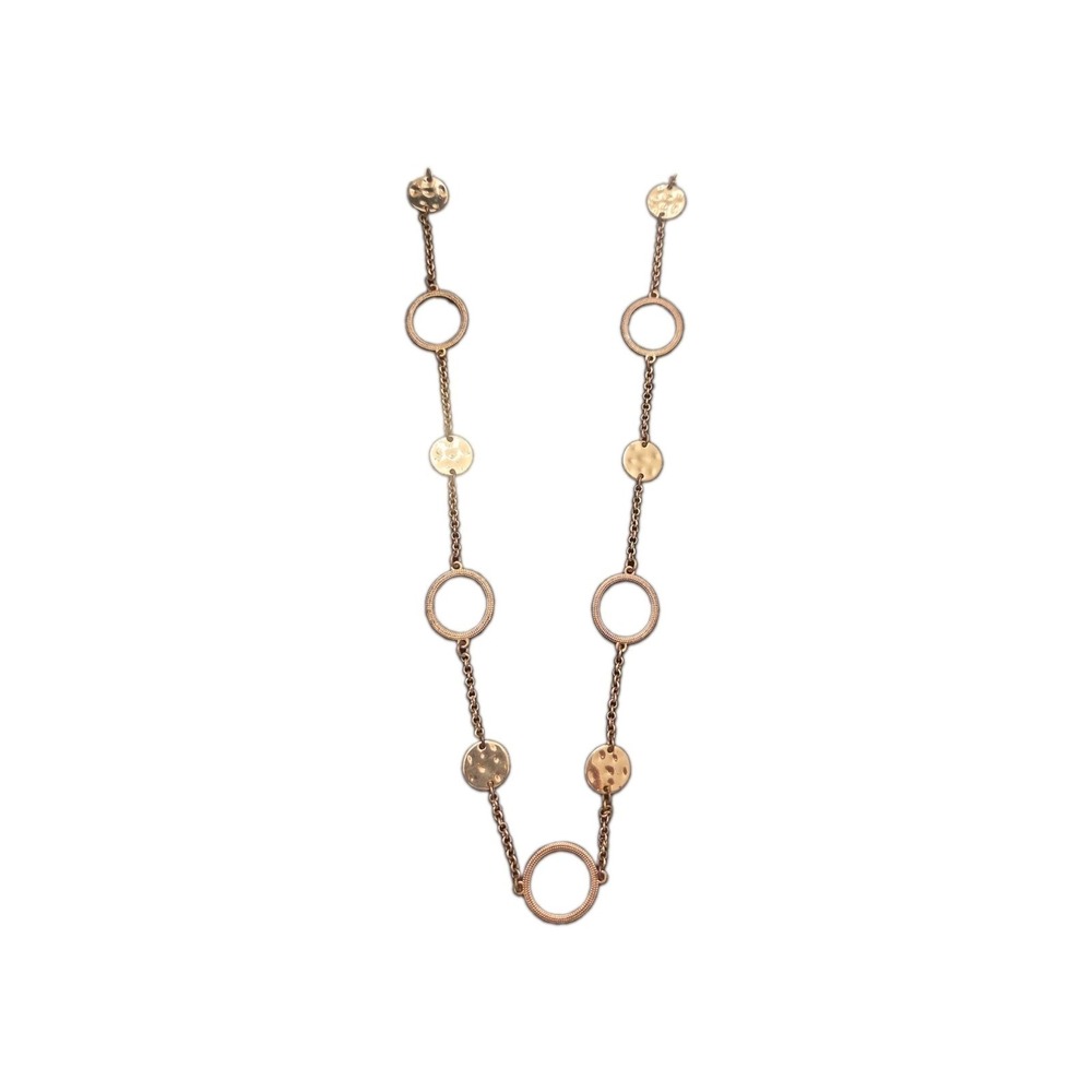 Liz Claiborne Goldtone Necklace Chain Hammered GT Discs And Rings Pre-owned 30in